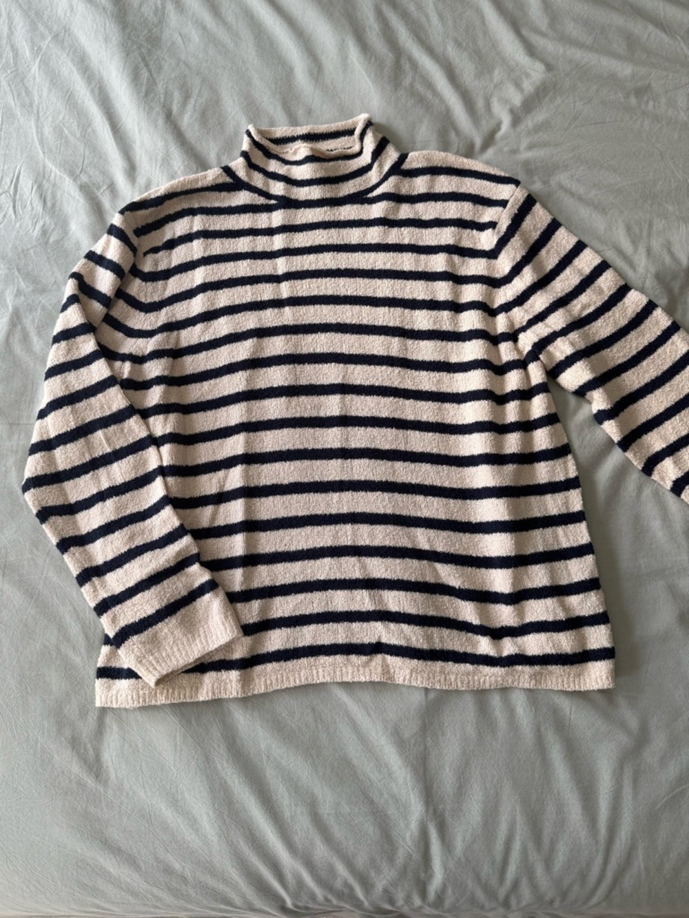 J. Crew Navy and Cream Striped Mock Neck